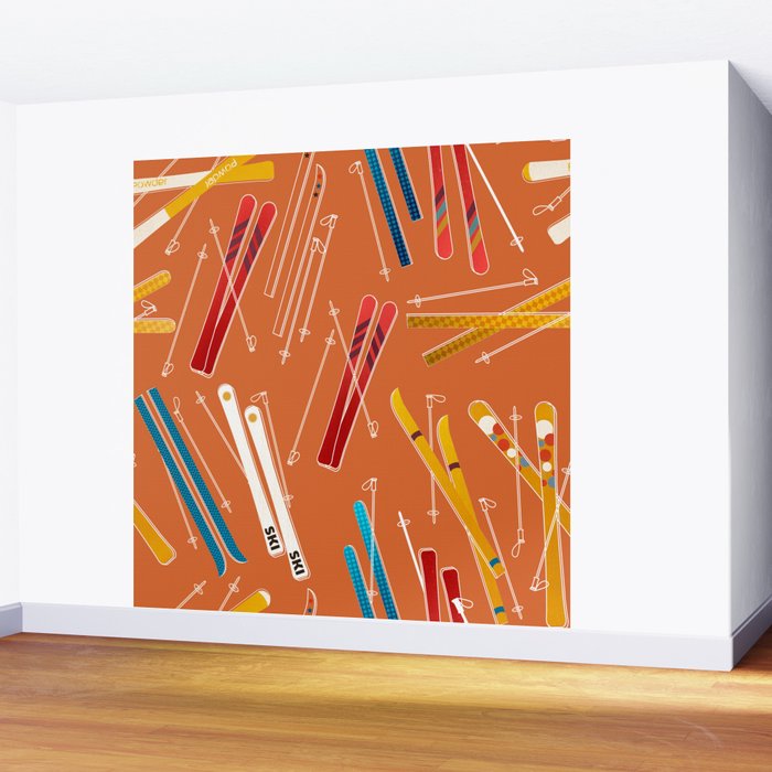 Retro Ski Pattern Illustration Wall Mural Gallery Image 2