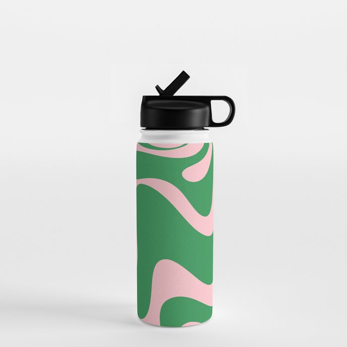 Retro Liquid Swirl Abstract 2 in Green and Pink Water Bottle Gallery Image 1