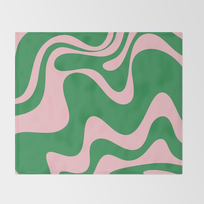 Retro Liquid Swirl Abstract 2 in Green and Pink Throw Blanket Gallery Image 2