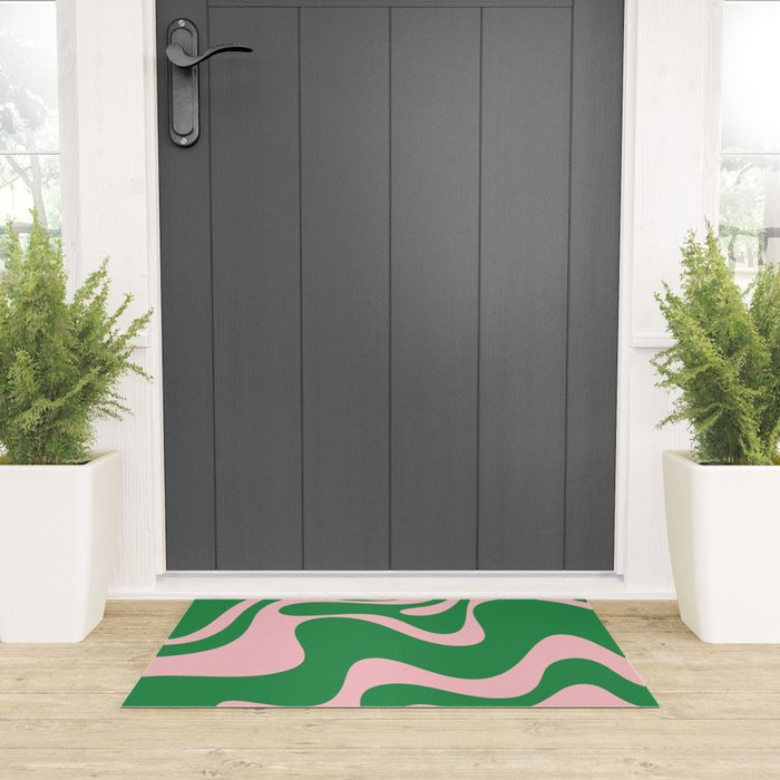 Retro Liquid Swirl Abstract 2 in Green and Pink Welcome Mat Gallery Image 3