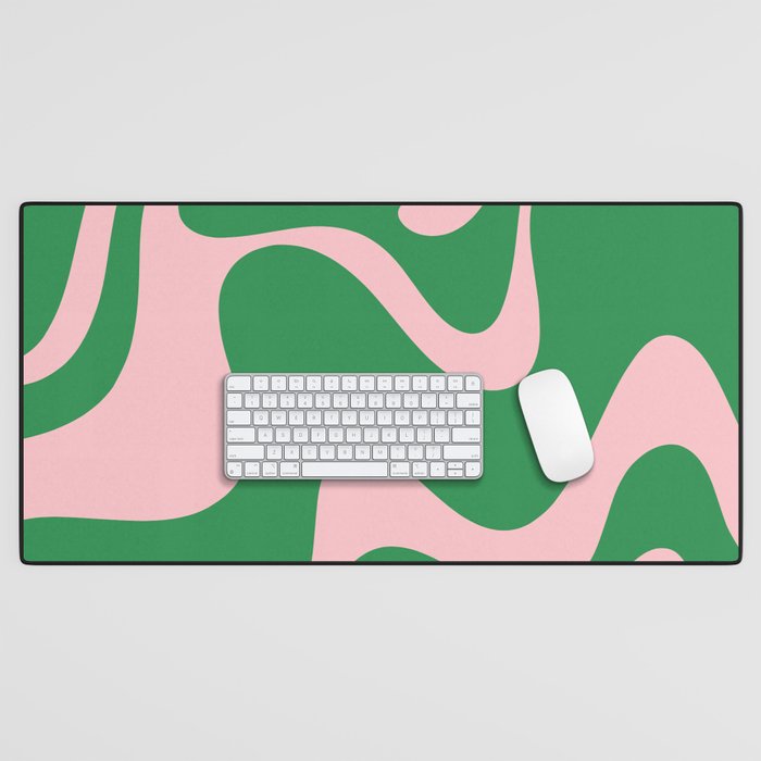 Retro Liquid Swirl Abstract 2 in Green and Pink Desk Mat Gallery Image 1