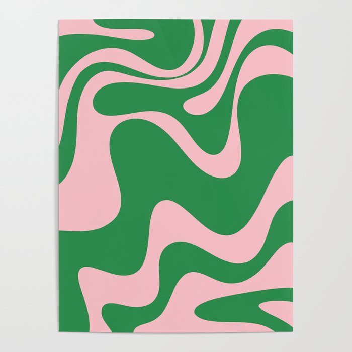 Retro Liquid Swirl Abstract 2 in Green and Pink Poster Gallery Image 1
