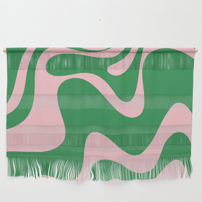 Retro Liquid Swirl Abstract 2 in Green and Pink Wall Hanging Gallery Image 1