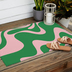 Retro Liquid Swirl Abstract 2 in Green and Pink Outdoor Rug Gallery Image 2