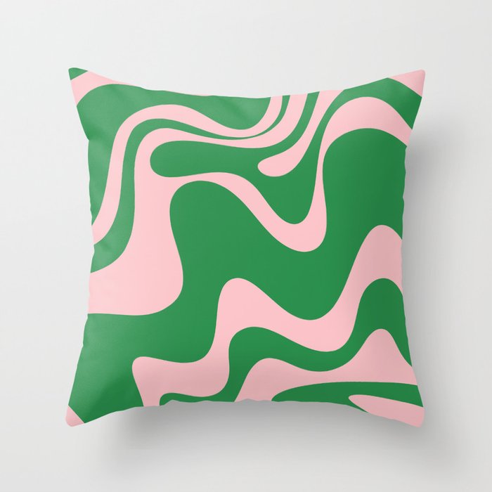 Retro Liquid Swirl Abstract 2 in Green and Pink Throw Pillow Gallery Image 1