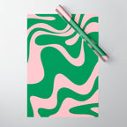 Retro Liquid Swirl Abstract 2 in Green and Pink Wrapping Paper Gallery Image 1