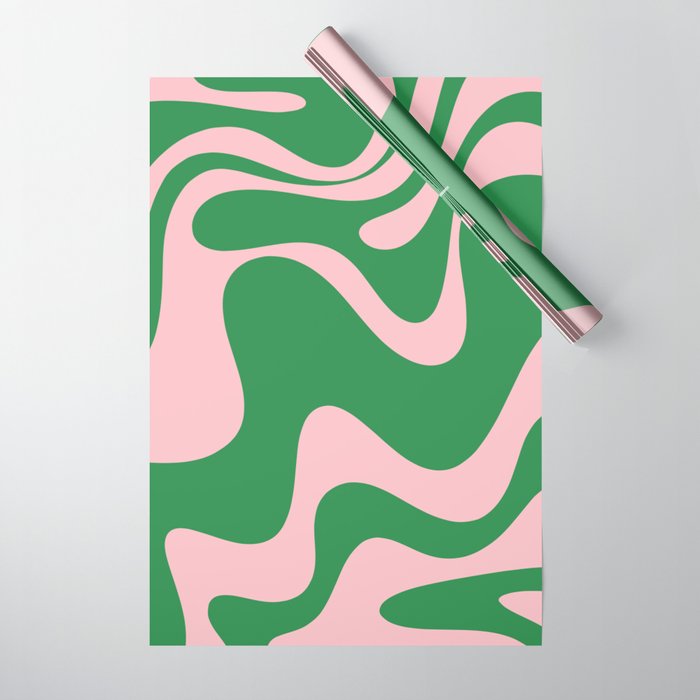 Retro Liquid Swirl Abstract 2 in Green and Pink Wrapping Paper Gallery Image 1