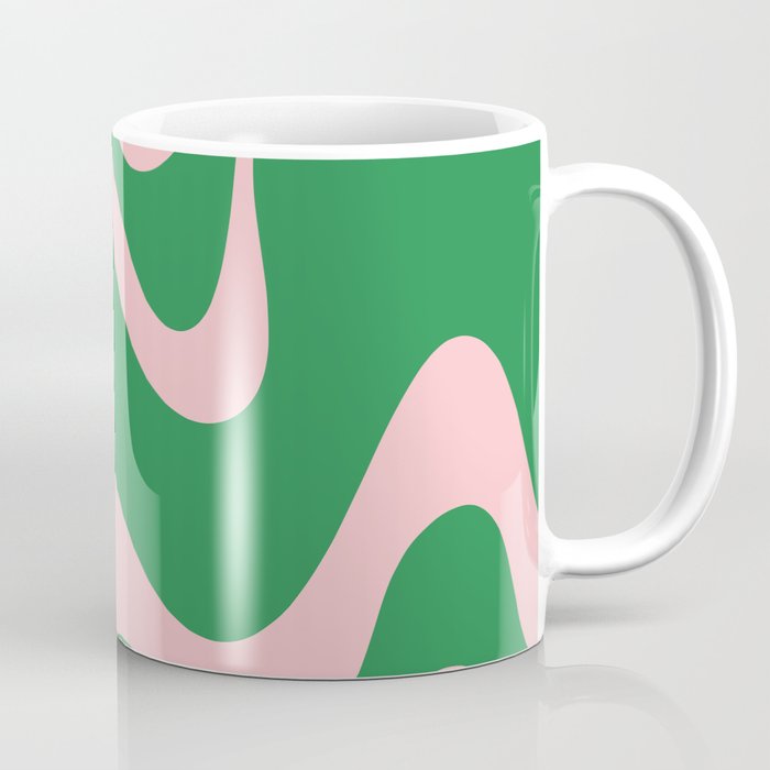 Retro Liquid Swirl Abstract 2 in Green and Pink Coffee Mug Gallery Image 1