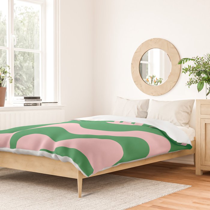 Retro Liquid Swirl Abstract 2 in Green and Pink Duvet Cover Gallery Image 2