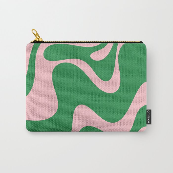 Retro Liquid Swirl Abstract 2 in Green and Pink Carry All Pouch Gallery Image 1