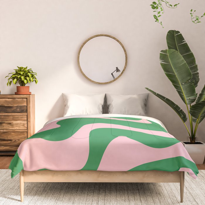 Retro Liquid Swirl Abstract 2 in Green and Pink Comforter Gallery Image 3