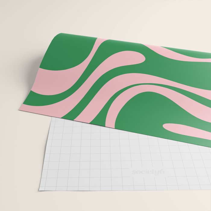Retro Liquid Swirl Abstract 2 in Green and Pink Wrapping Paper Gallery Image 2