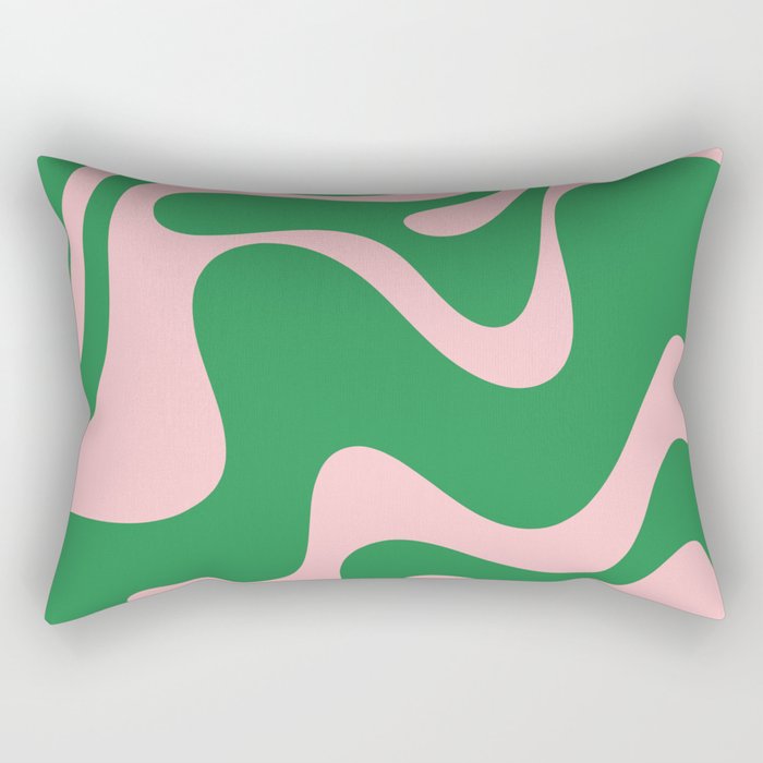 Retro Liquid Swirl Abstract 2 in Green and Pink Rectangular Pillow Gallery Image 1