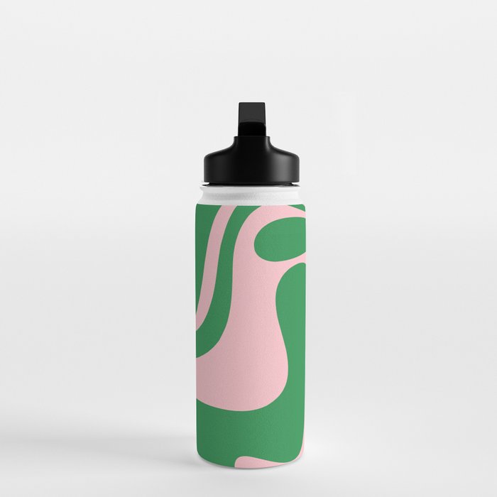 Retro Liquid Swirl Abstract 2 in Green and Pink Water Bottle Gallery Image 3