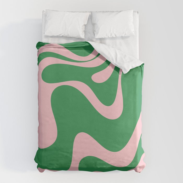 Retro Liquid Swirl Abstract 2 in Green and Pink Duvet Cover Gallery Image 6
