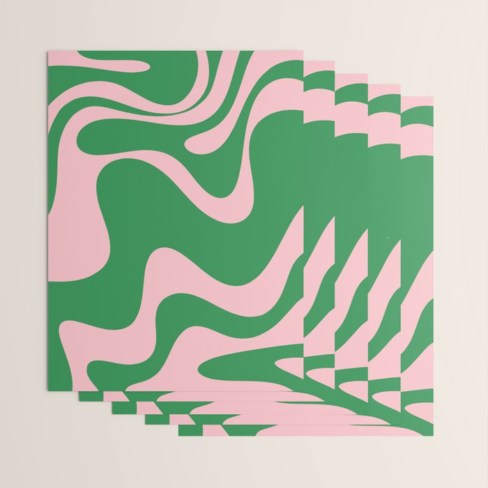 Retro Liquid Swirl Abstract 2 in Green and Pink Wrapping Paper Gallery Image 3