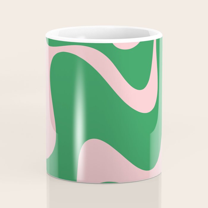 Retro Liquid Swirl Abstract 2 in Green and Pink Coffee Mug Gallery Image 4