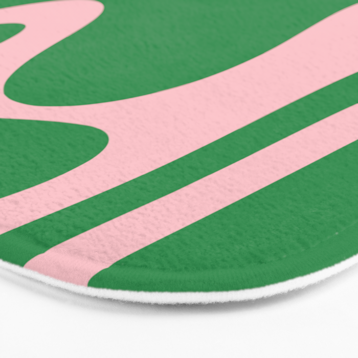 Retro Liquid Swirl Abstract 2 in Green and Pink Bath Mat Gallery Image 3
