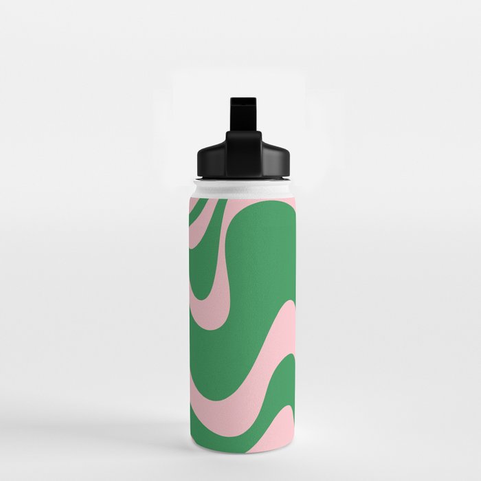 Retro Liquid Swirl Abstract 2 in Green and Pink Water Bottle Gallery Image 2