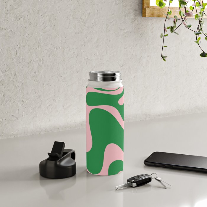 Retro Liquid Swirl Abstract 2 in Green and Pink Water Bottle Gallery Image 4