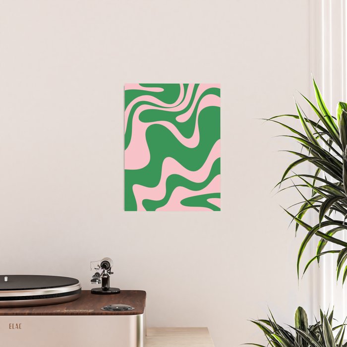 Retro Liquid Swirl Abstract 2 in Green and Pink Poster Gallery Image 2