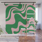Retro Liquid Swirl Abstract 2 in Green and Pink Wall Mural Gallery Image 1