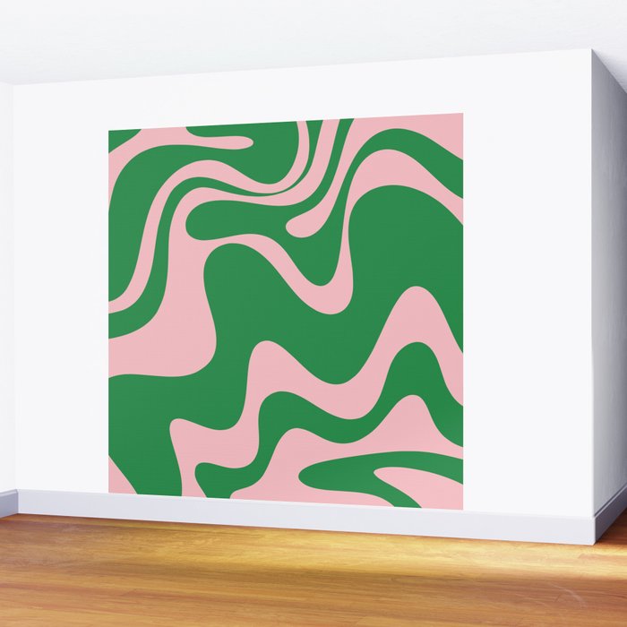Retro Liquid Swirl Abstract 2 in Green and Pink Wall Mural Gallery Image 2