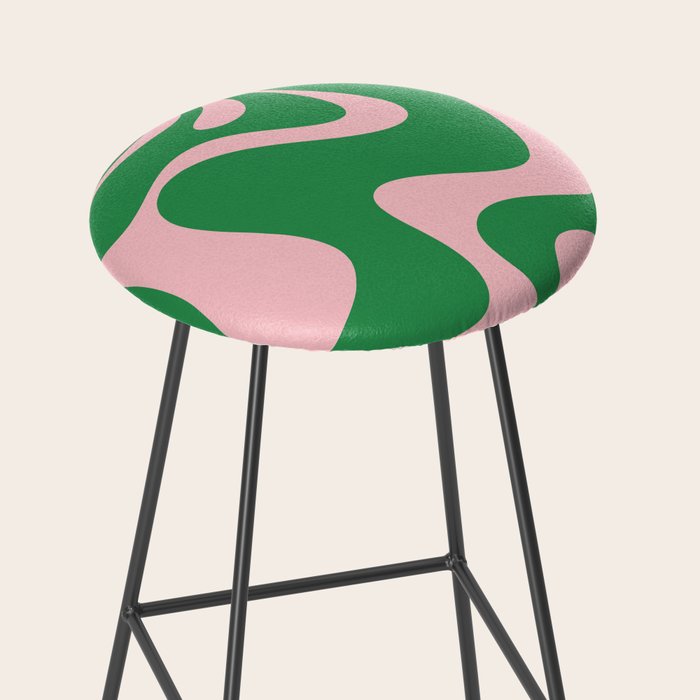 Retro Liquid Swirl Abstract 2 in Green and Pink Stool Gallery Image 2