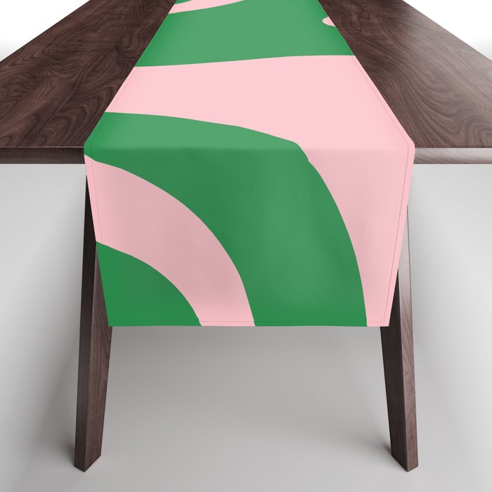 Retro Liquid Swirl Abstract 2 in Green and Pink Table Runner Gallery Image 1
