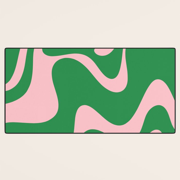 Retro Liquid Swirl Abstract 2 in Green and Pink Desk Mat Gallery Image 3