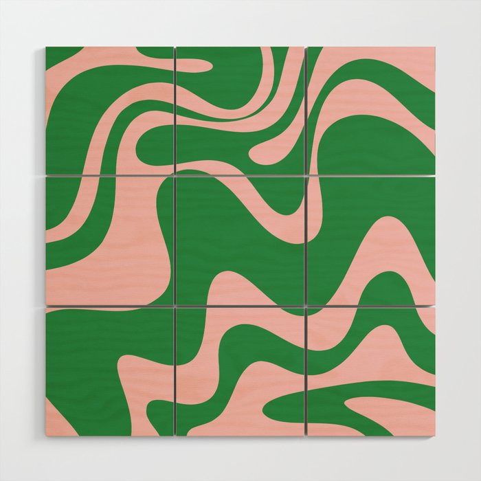 Retro Liquid Swirl Abstract 2 in Green and Pink Wood Wall Art Gallery Image 1