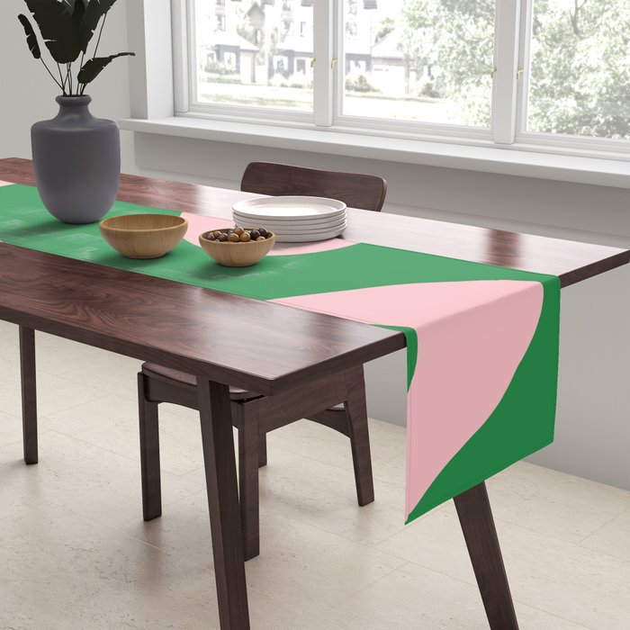 Retro Liquid Swirl Abstract 2 in Green and Pink Table Runner Gallery Image 2