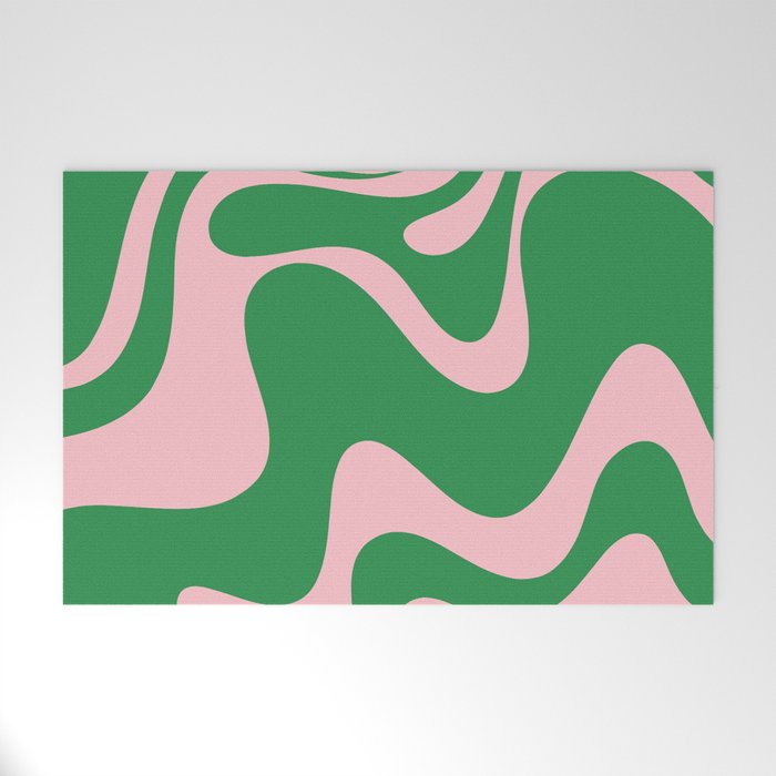 Retro Liquid Swirl Abstract 2 in Green and Pink Welcome Mat Gallery Image 1