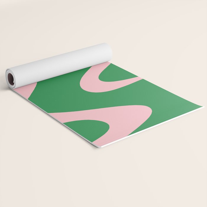 Retro Liquid Swirl Abstract 2 in Green and Pink Yoga Mat Gallery Image 2