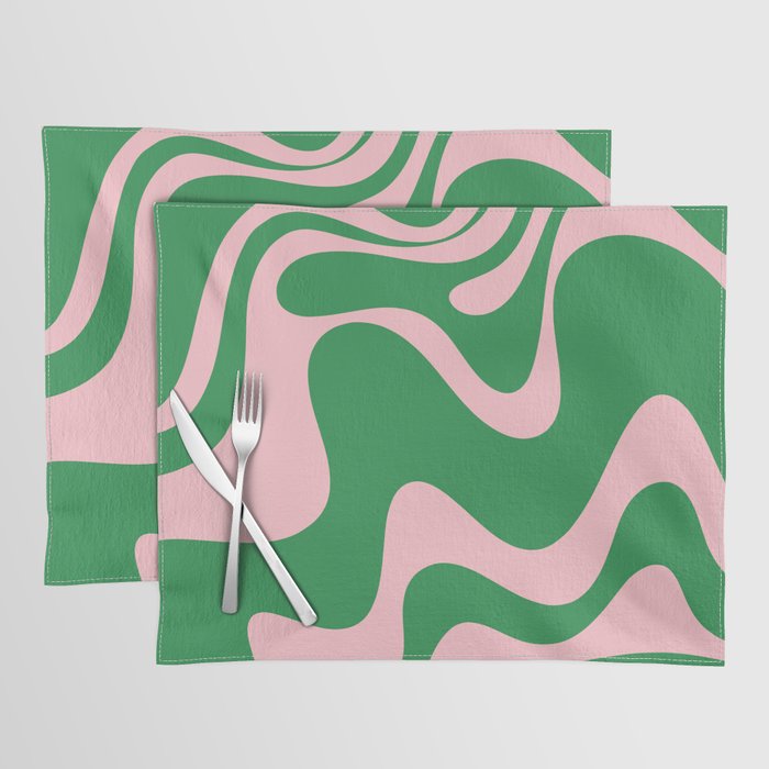 Retro Liquid Swirl Abstract 2 in Green and Pink Placemat Gallery Image 1