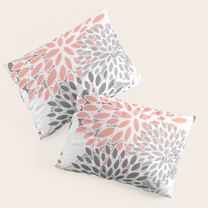 Festive, Floral Prints, Leaves and Blooms, Coral and Gray Pillow Sham Gallery Image 1