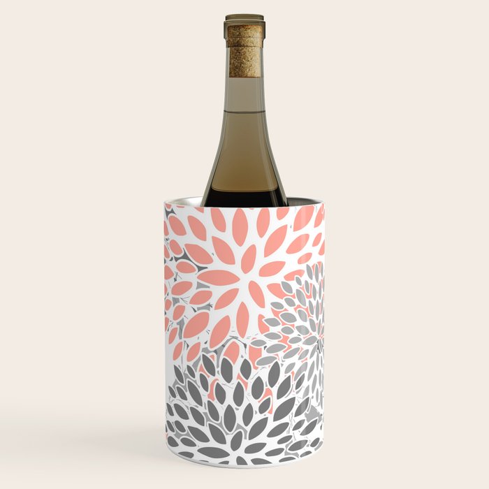 Festive, Floral Prints, Leaves and Blooms, Coral and Gray Wine Chiller Gallery Image 1
