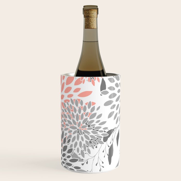 Festive, Floral Prints, Leaves and Blooms, Coral and Gray Wine Chiller Gallery Image 3