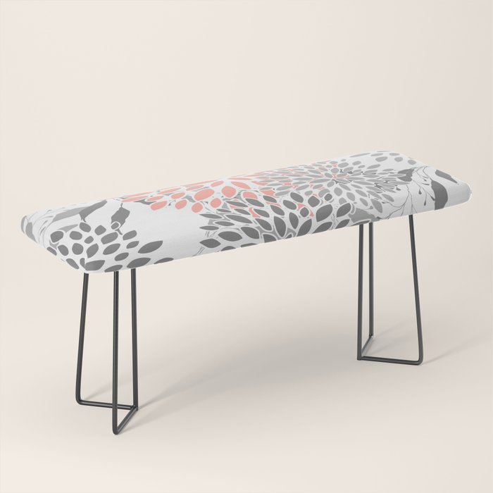 Festive, Floral Prints, Leaves and Blooms, Coral and Gray Bench Gallery Image 1