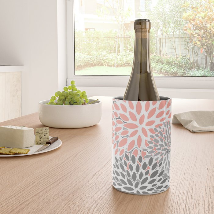 Festive, Floral Prints, Leaves and Blooms, Coral and Gray Wine Chiller Gallery Image 4
