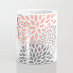 Festive, Floral Prints, Leaves and Blooms, Coral and Gray Coffee Mug Gallery Image 4