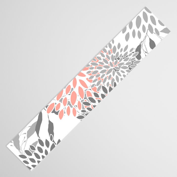 Festive, Floral Prints, Leaves and Blooms, Coral and Gray Table Runner Gallery Image 3