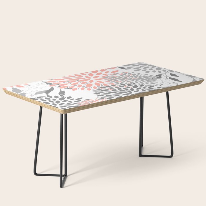 Festive, Floral Prints, Leaves and Blooms, Coral and Gray Coffee Table Gallery Image 1