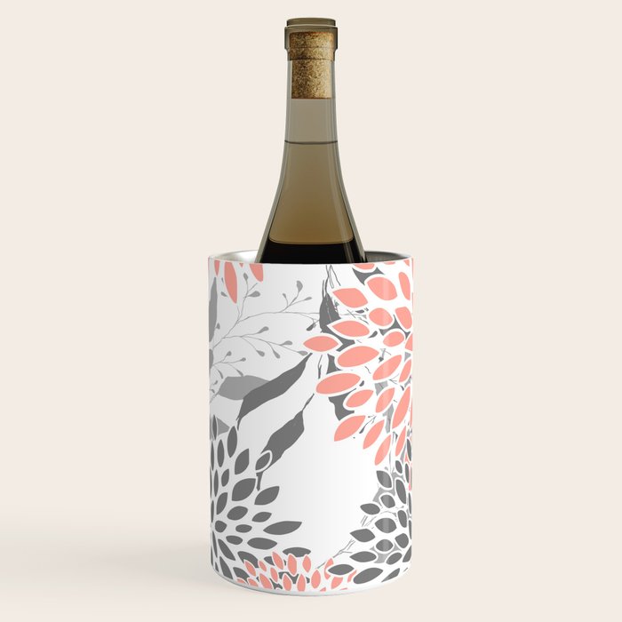 Festive, Floral Prints, Leaves and Blooms, Coral and Gray Wine Chiller Gallery Image 2