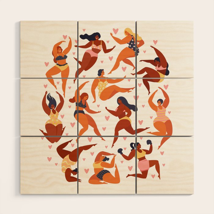 Body Positive. Women in summer swimsuits Wood Wall Art Gallery Image 1