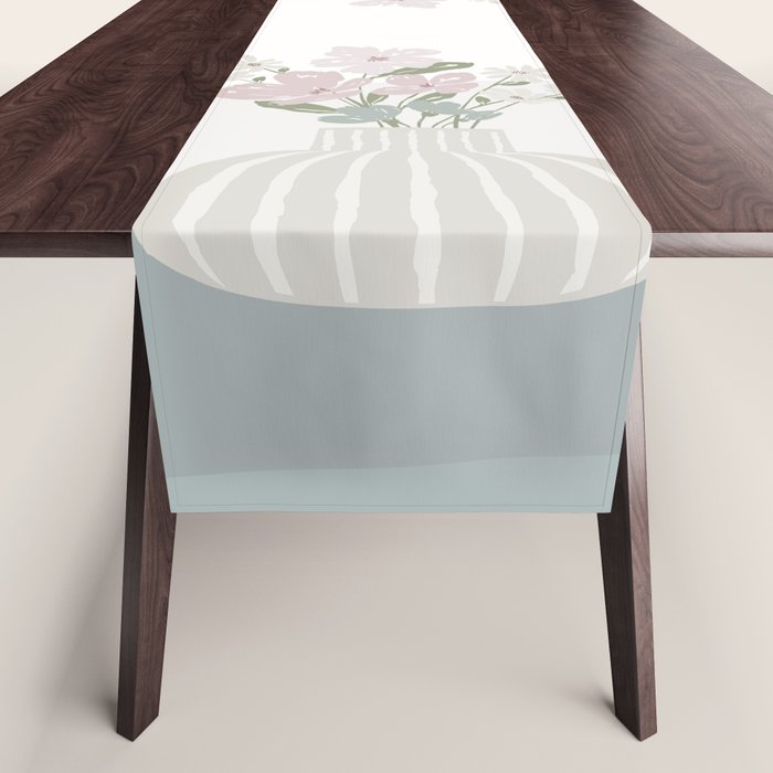 Wildflower bouquet in vase illustration - beige muted pink and dusty green flowers Table Runner Gallery Image 1
