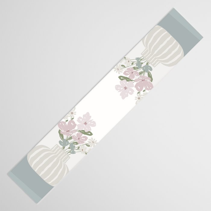 Wildflower bouquet in vase illustration - beige muted pink and dusty green flowers Table Runner Gallery Image 3