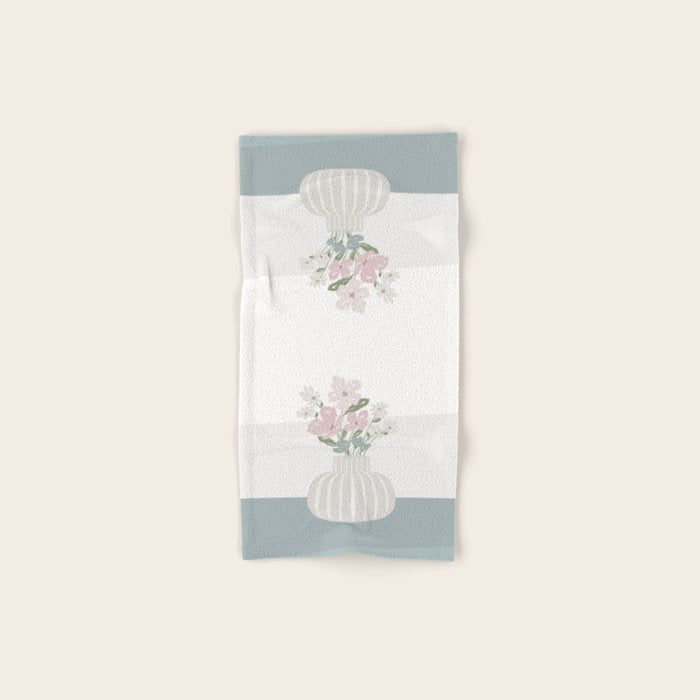 Wildflower bouquet in vase illustration - beige muted pink and dusty green flowers Bath Towel Gallery Image 1