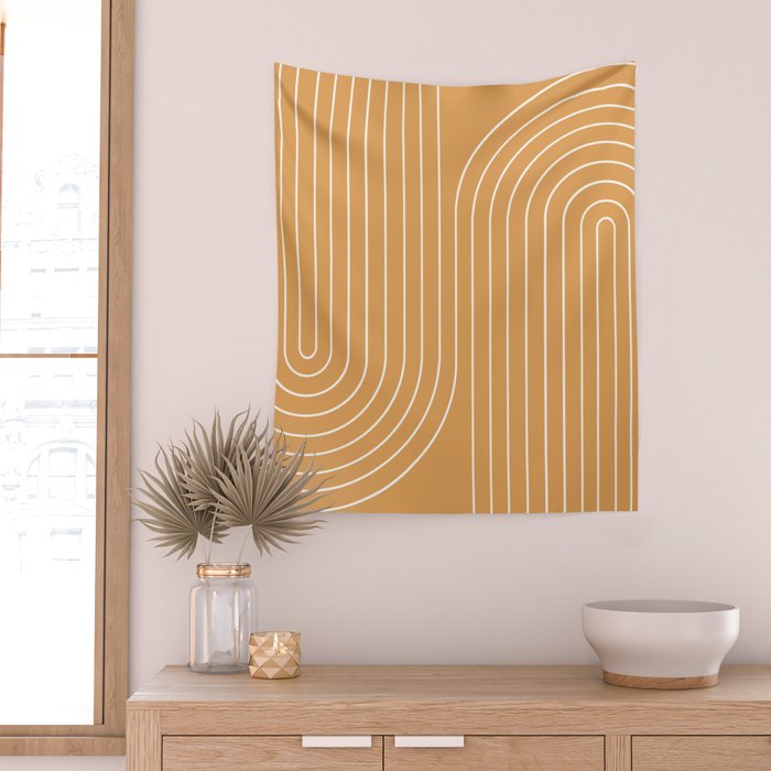 Minimal Line Curvature XII Orange Mid Century Modern Arch Abstract Wall Tapestry Gallery Image 2