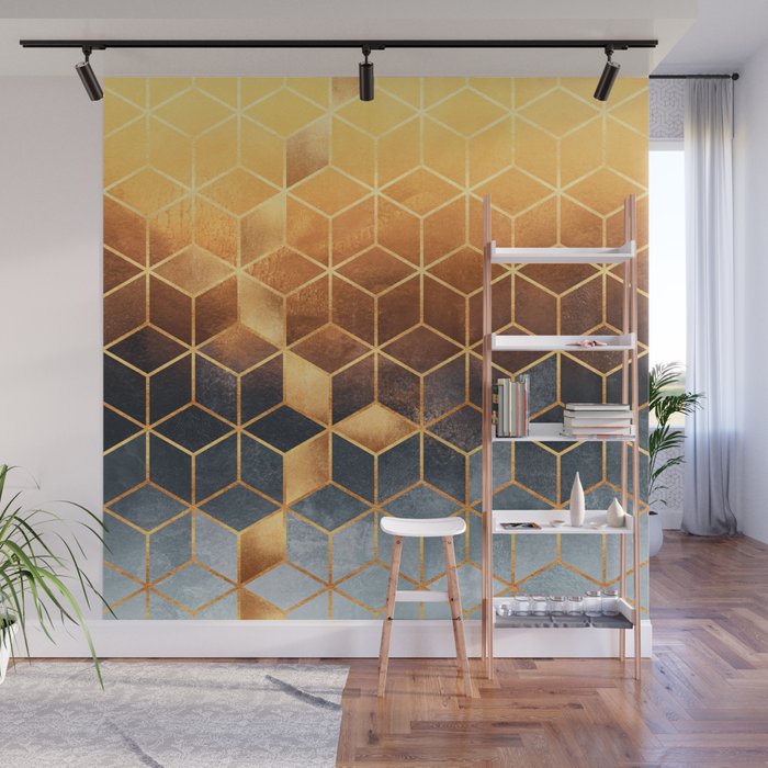 Golden Gradient Cubes Wall Mural Gallery Image 1